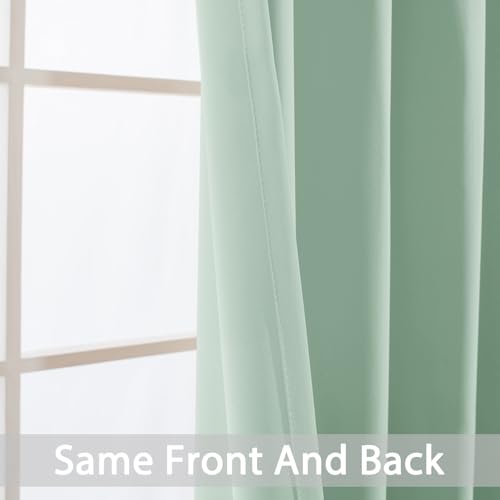 Yakamok Light Sage Green Blackout Curtains 63 Inches Length with Grommet Green Room Darkening Thermal Insulated Curtain Set of 2 Drapes for Bedroom Living Room, 52W x 63L, Light Sage,2 Panels
