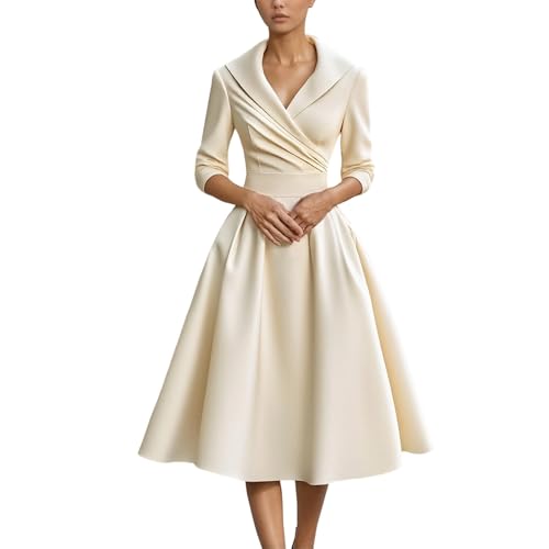 Damen Vintage Cocktailkleid im 50er Jahre Stil - Elegantes A-Linien Kleid mit Schalkragen | Festliches Swing-Kleid für besondere Anlässe