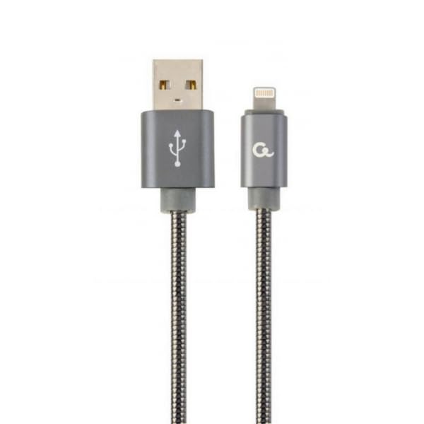 Gembird CC-USB2S-AMLM-2M-BG PREMIUM CABLE DE CARGA Y DATOS DE METAL EN ESPIRAL DE 8 PINES, 2 M, METALISCH GRIS
