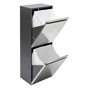 ARREGUI Vario CR205 Abfalleimer/Mülleimer aus Edelstahl, Mülltrennsystem mit 2 entnehmbaren Inneneimern aus Kunststoff mit Griff, 2 x 16L (32L), anthrazit/dunkelgrau und Edelstahl, 89,5 x 31,6 x 25 cm