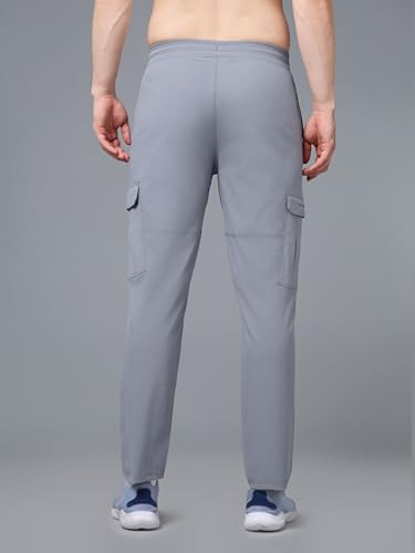 Image of TECHNOSPORT Men's Solid Straight Fit Cargo Pants TS Flexi 6 Pocket Polyester Quick Dry Elasticated Drawstring for Gym Travel Running Workout