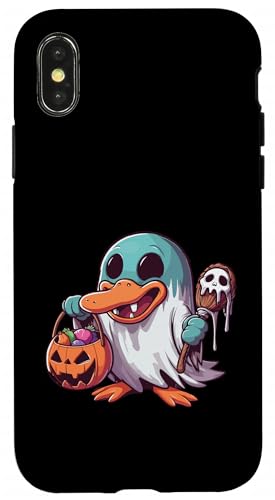 怖いハロウィーン カモノハシ ゴースト 不気味なキャンディバッグ スマホケース iPhone X/XS 用