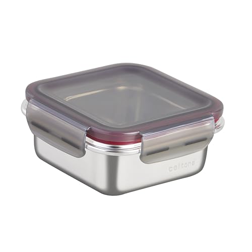 Image of Fridge to Oven Microwave Safe Stainless Steel Reusable Food Storage Containers with Leak-Proof and Airtight Lids (Square 450ml)