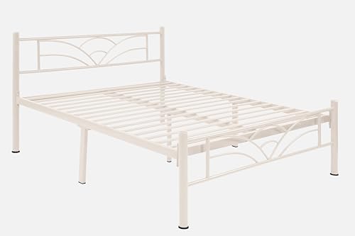Image of Zyra Metal Queen Size Bed Without Storage | Wrought Iron Double Bed with Headboard & Footboard | Sturdy Powder Coated Platform Bed Queen Size Cot for BedroomLivingRoom Ivory (75x60)