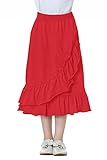DOTDOG Girls' Tiered Ruffle Midi Skirts Soft Cotton Maxi Skirts with Waistband Waist for Girls 3-12