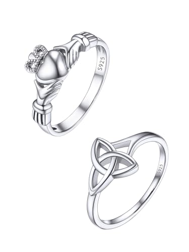 PROSTEEL-US PROSILVER 925 Sterling Silver Size 8 Claddagh Ring and Size 8 Celtic Knot Ring for Women