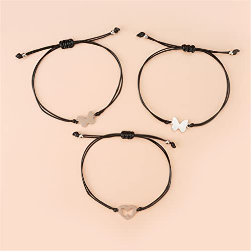 Image of Caiyao 3Pcs Stainless Steel Butterfly Bracelet Set Handmade Adjustable Braide Rope Love Heart Hollow Out Animal Insect Bracelet for Mom Daughter Mother Birthday Christmas Jewelry Gift-C 3cards