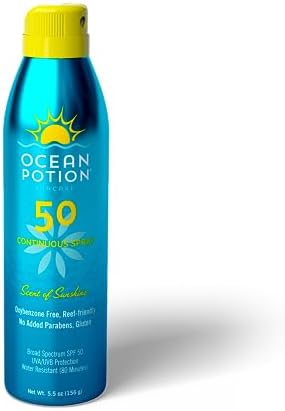 Ocean Potion Sun Care Continuous Sunscreen Spray SPF 50, Broad Spectrum UVA/UVB Protection Body Spray with Vitamin E & Aloe, Non-Greasy, Water-Resistant, 5.5 oz
