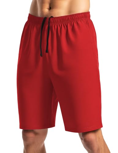Naarts Mens Athletic Shorts 9 Quick Dry Workout Running Shorts Lightweight Sports Gym Basketball Shorts with Pockets Red X-Large