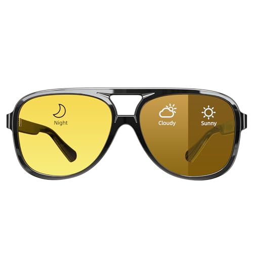 Image of Goiteia Oversized Photochromic Day and Night Driving Glasses,Headlight Yellow Glasses for Big Head,Non-breakable Lightweight TR90 Large Frame,70s Vintage Retro Style Sunglasses for Women Men