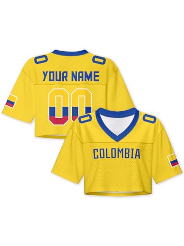 Women's Jersey CropsTop Custom Football Jersey T Shirt Half Sleeve Cropped Tee V-Neck National Flag Casual Summer Crop Tops