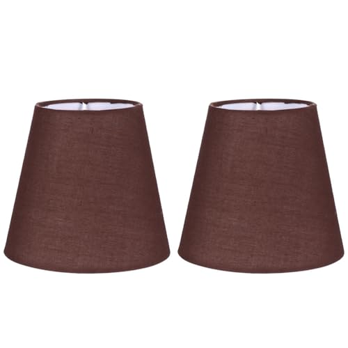 HOMSFOU 2Pcs Cloth Lampshades 5.51In E14 Fit Fabric Lamp Covers for Chandelier Wall and Ceiling Lights Brown Linen Lamp Shade Accessories for Bedroom and Living Room