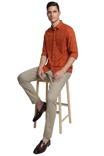 Image of Peter England Men 100% Cotton Slim Fit Checkered Casual Everyday Full Sleeve Shirt |