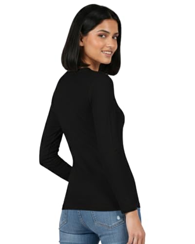 Image of HELGA Ivano Women's Organic Cotton Full Sleeve T-Shirt | Super Combed Cotton Rich | Plain Round Neck | Soft, Breathable, Eco-Friendly Casual Top for Everyday Wear