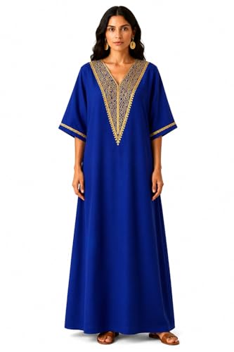 Robe maison confortable et gandoura marocaine brodée d'or