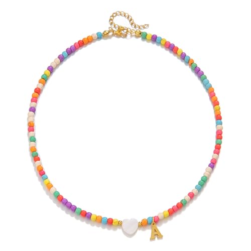 Colorful Initial Cute Necklaces for Wowen Girls - Trendy Beaded Choker Necklace for Teen Girl, Personalized Letter Initial Gifts for Daughter Teen Jewelry Birthday Gifts