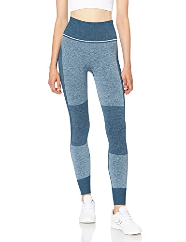 Marca Amazon - AURIQUE Mallas de Deporte sin Costuras de Tiro Alto Mujer, Azul (Gibraltor Sea), 38, Label:S