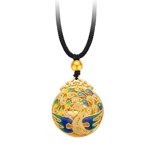 Cykdohy Phoenix Blue Enamel Pendant Statement Necklace for Women Black