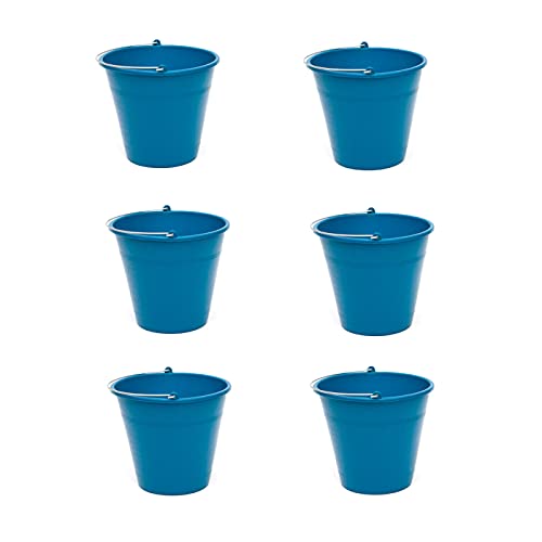 Pack de 6 Cubos de Goma, de Color Azul, de 26 x 22,9 cm, con Capacidad de 8 litros, con asa de Metal, para Distintas Funciones, Cubo Limpieza, cubeta agrícola
