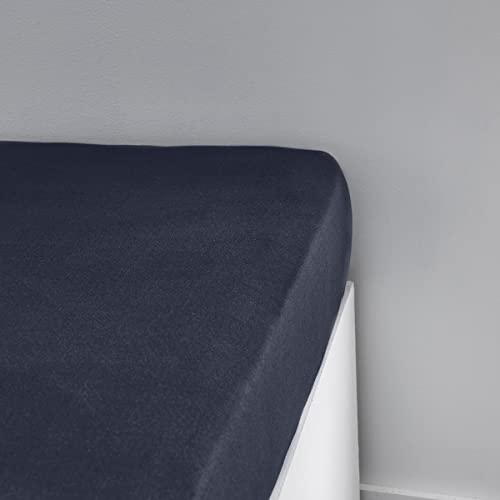 Today Essential - Drap Housse 90X190 cm 1 Personne Jersey 100% Coton Uni, Navy