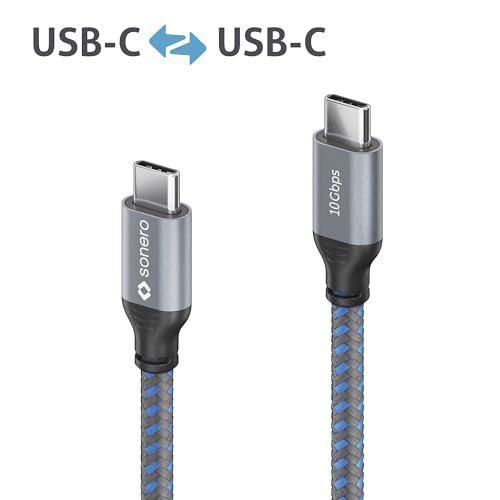 Sonero® Câble USB-C vers USB-C, transmission d'images 4K 60 Hz, USB 3.2 Gen 2, DP Alt Mode, transmission de données 10 Go/s, 5A/20V/100W avec puce E-Marker, gris/bleu, 1,00 m – vue 4