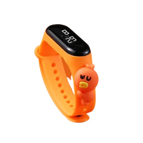 Image of Digital Dial Waterproof Stylish and Fashionable Wrist Smart Watch LED Band for Kids, Colorful Cartoon Character Super Hero for Boys & Girls (Orange Color Chickens) (Removable silicon strap)