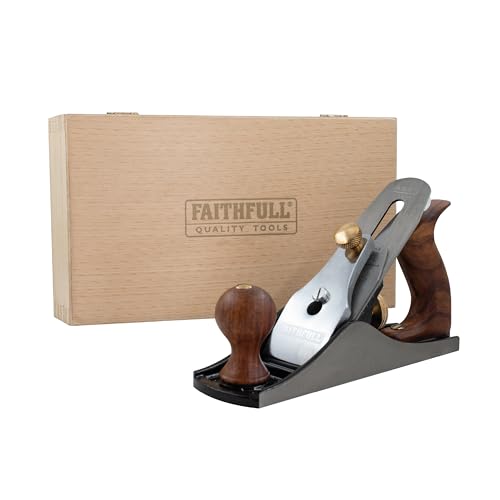 Cepillo de alisar Faithfull n.° 4 en caja de madera – Cepillo de mano de hierro fundido mecanizado con precisión para madera dura y blanda, acabado de superficies, ebanistería y carpintería en general