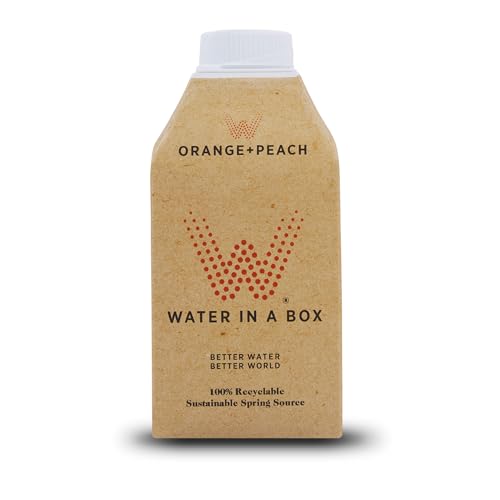 Image of Water in a Box Flavoured Pure Spring Water 12 x 500ml Cartons | 100% Recyclable Packaging | Sustainably Sourced - Better Water for a Better World (Orange + Peach)