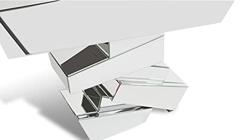Zuri Furniture Modern Naxos Console Table Mirrored Glass Finish Sharp Geometric Design #TOP7