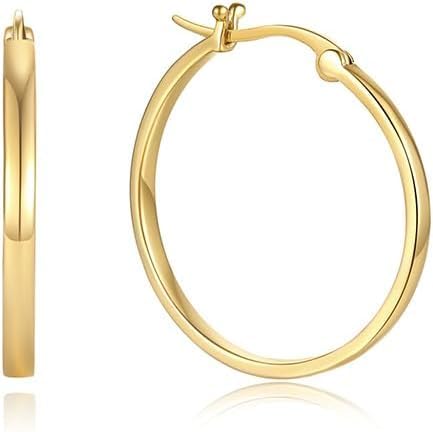 14K Gold Hoop Earrings for Women, Lightweight Classic Square Tube