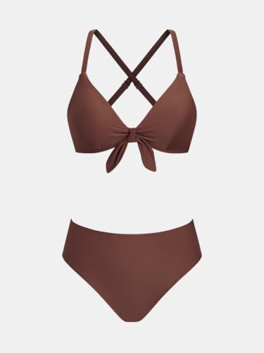 Image of CUPSHE Women's V Neck Bikini Sets Crossback Two Piece Swimsuit | Bunny Tie,Soft Removable Cups,Adjustable Straps,Mid Rise,Flattering Bathing Suit For Vacation And Beach