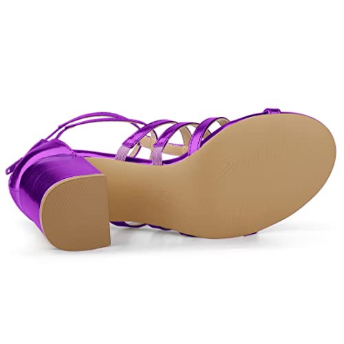 Allegra K Allegra K Women's Cage Strappy Gladiators Chunky Heels Purple Sandals 7.5 M US