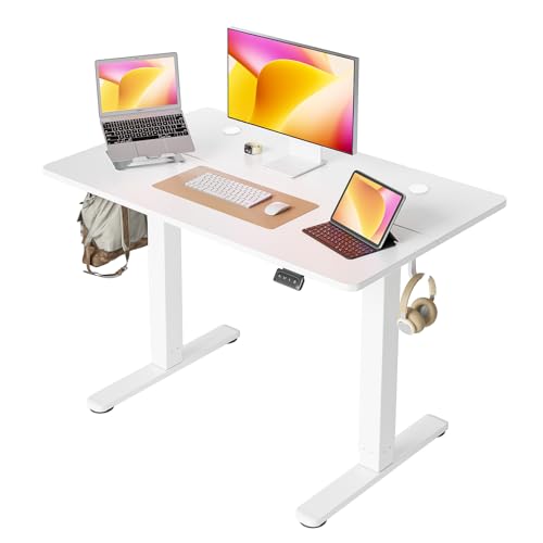 Cubiker Standing Desk Height Adjustable Electric Desk, 100 * 60cm Stand up Table, Sit Stand Home Office Desk with Splice Board, White Top