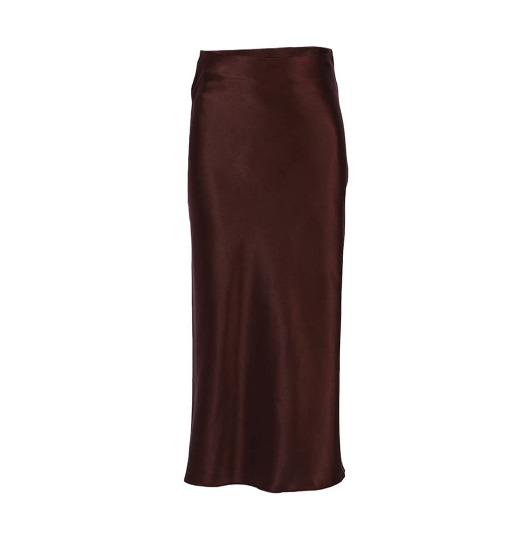 FULBHPRINT Estate Ufficio Signora Minigonna Casual Vita Alta Seta Gonne Lunghe Donne Raso High Street Aderente Gonne, Auburn, L