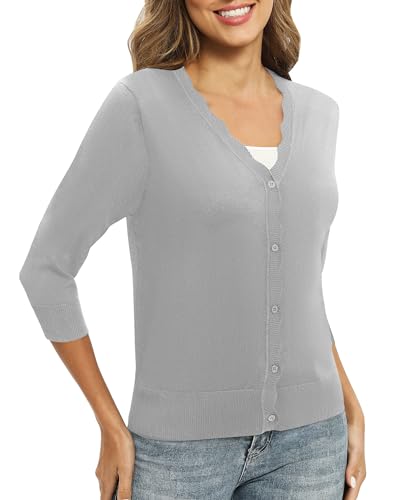 Women's 3/4 Sleeve V-Neck Cardigan Sweater Lightweight Button Down Short Shrug Sweaters for Dresses4