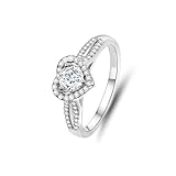 1 anello Tolldek Anello da sposa in oro bianco 9 K/14 K/18 K, con cuore, con laboratorio, realizzato in vero oro, Au 375/585/750, misura 47-65, Oro bianco 18 carati (750), Laboratorio Creato Diamante