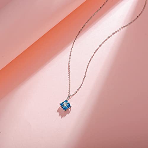 Agvana 14K Solid White Gold Diamond Blue Topaz Starburst Pendant Necklace With Sterling Silver Chain December Birthstone Necklace Fine Jewelry Anniversary Birthday Gifts For Women Girls Mom Her #TOP2
