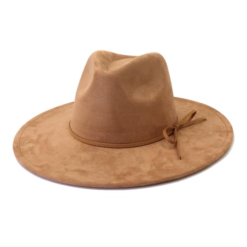 Image of Fedora Hats for Women Man with Big Wide Brim Classic Suede Panama Hat Western Outdoor hat