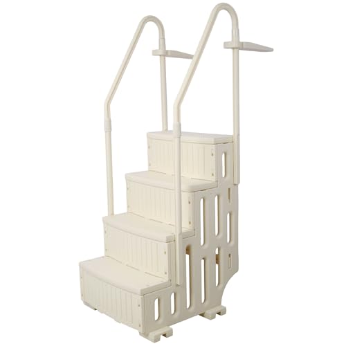 Escalera para piscina elevada con 4 peldaños anchos y pasamanos miniatura 5