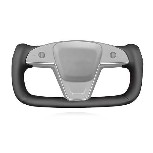 MEWANT Hand Sew Genuine Leather Car Steering Wheel Cover Wrap for Tesla Yoke Model S Plaid 2021-2023 / Model X 2021-2023 Steering Wheel Accessories for Tesla Yoke