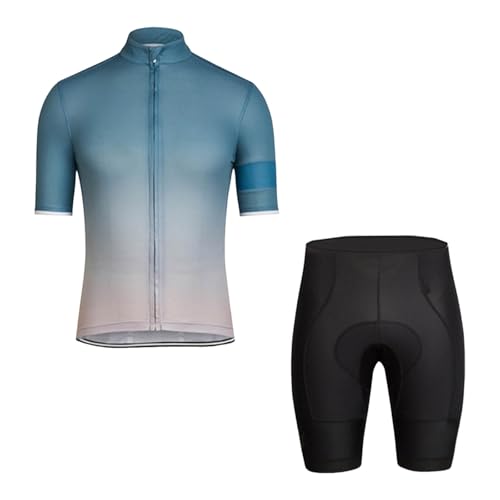 Generisch Conjunto de maillot de ciclismo para hombre, manga corta, degradado de color, transpirable, maillot de triatlón, traje de ciclismo, camiseta de ciclismo elástica de secado rápido, azul, M