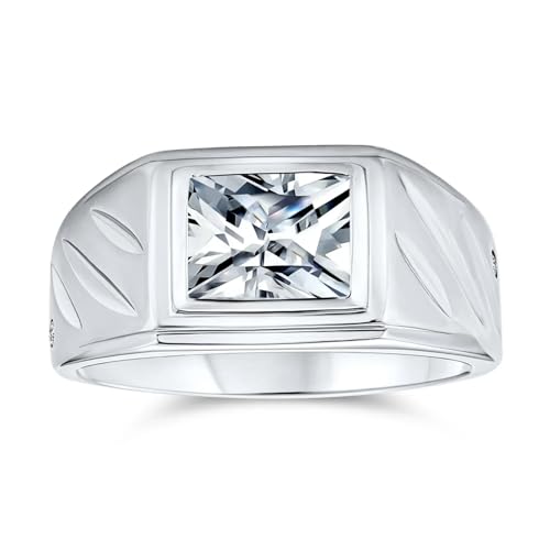 Emerald-Cut Mens Gemstone Engagement Ring 925 Sterling Silver 10K 14K 18K Gold Anniversary Ring for Men Husband Personalized