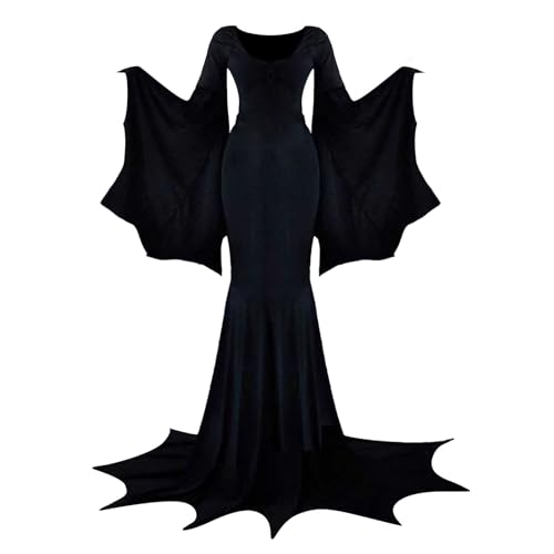 Vestido gótico elegante con mangas de mariposa y falda de malla fluida 4