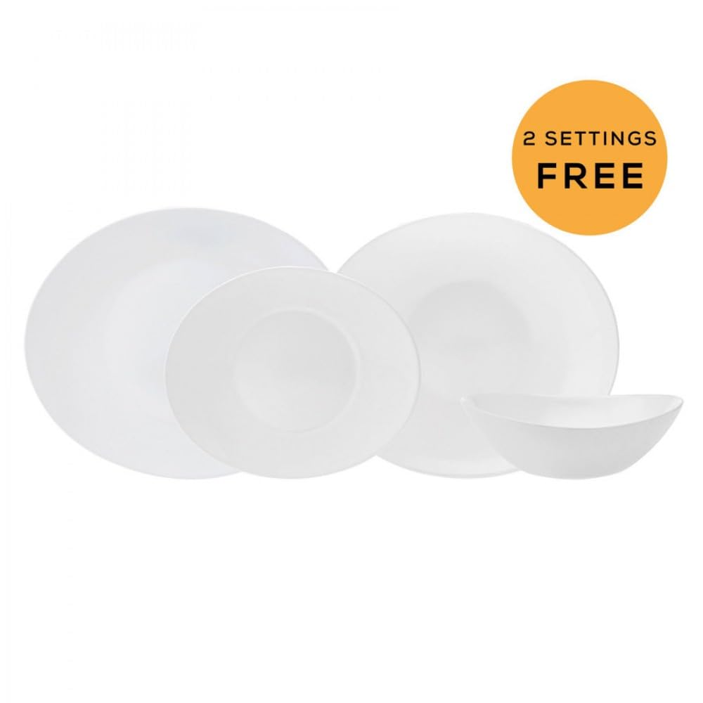 Karaca Pure 24-teiliges Tafelservice, Glas-Geschirrset für 6 Personen, Elegantes, hitzebeständiges, Geschirr Set für den täglichen Gebrauch und besondere Anlässe, Weiß Teller Set