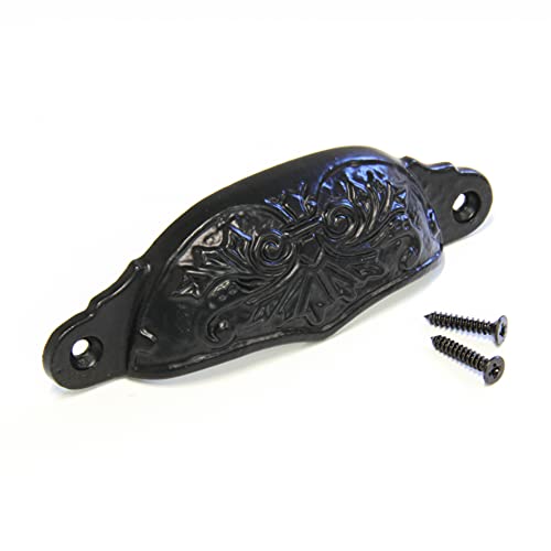 Rch Hardware Black Finish Iron Decorative Drawer Pull Spanish Cup 8350Blk, Black Matching Screws Included #TOP4