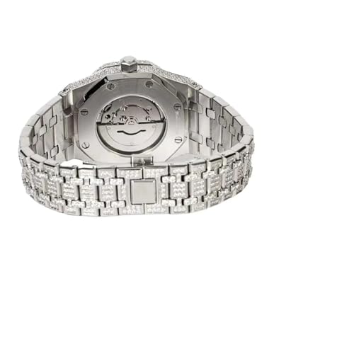 Image of MASTER OF BLING Mens Stainless Steel VS Moissanite Skeleton Dial Octagon Hip Hop Luxury Analog Watch, Silver
