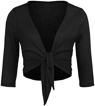 Concep Open Front Black Shrug Cropped Top Shirt Long Sleeve Wrap Cardigan for Women (Black, M)