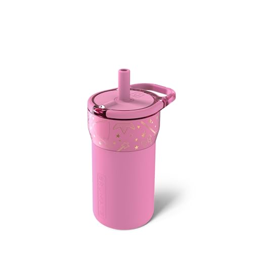 BrüMate Leap 12oz 100% Leakproof Kids Tumbler with Handle and Silicone Soft Straw | Drop Resistant Silicone Sleeve | for Kids 4+ | Insulated Stainless Steel | Cup Holder Friendly | 12oz (Princess)