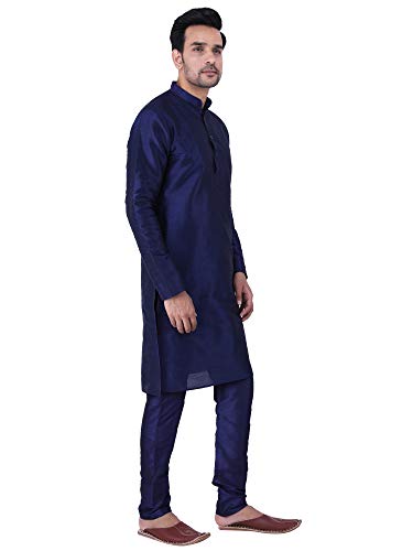 Image of HUZUR Men's Silk Solid Straight Long Kurta Pyjama Set| Ethnic Wear