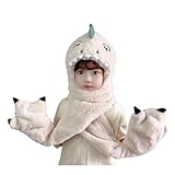 [B-TOPAZ] 子供用 マフラー ネックウォーマー 帽子 手袋 一体 恐竜 くま 防寒 キッズ 男の子 女の子 帽子付き マフラー付き 手袋付き (恐竜 D,ホワイトデトプス)